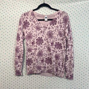 Gap Factory Purple Paisley Floral V-Neck Long Sleeve Sweater
